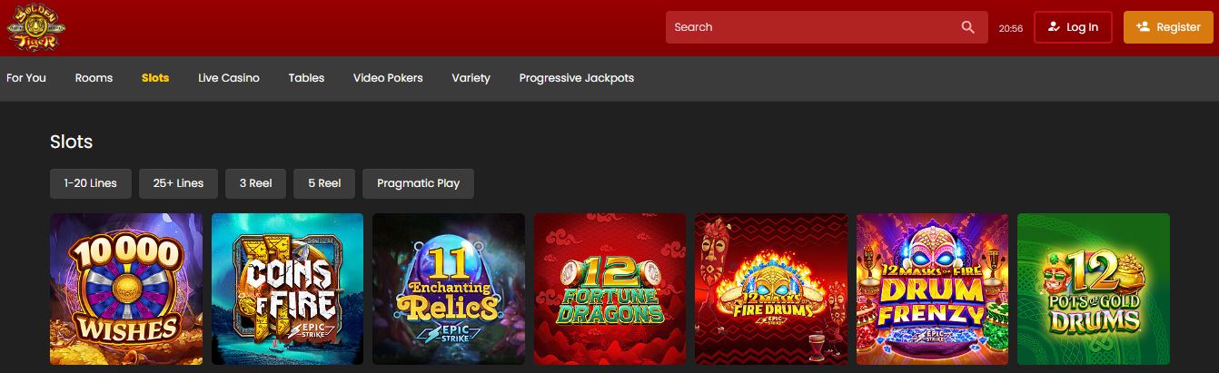 Spin reels and play hundreds of slots in the Tiger Casino games lobby